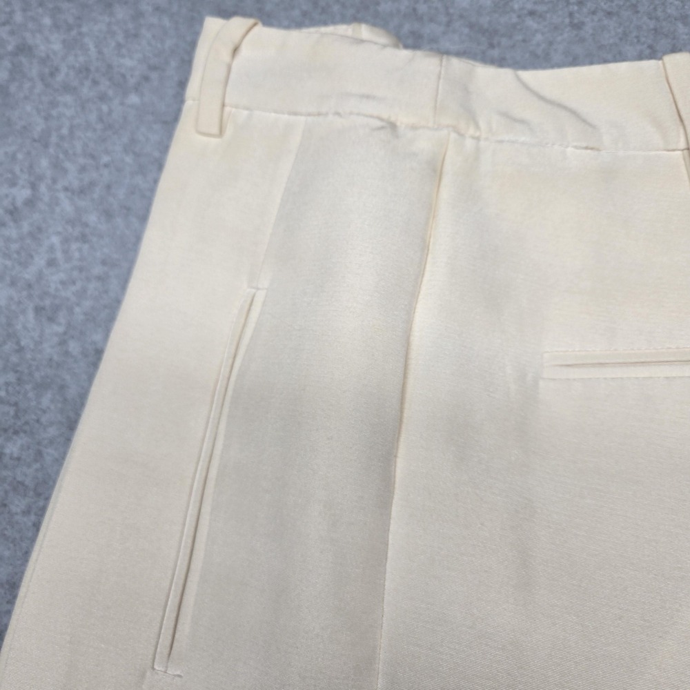 Balenciaga Pants Womens 38 Beige Silk Gabardine Cuffed Zip‎ Ankle Made Italy - Picture 9 of 16